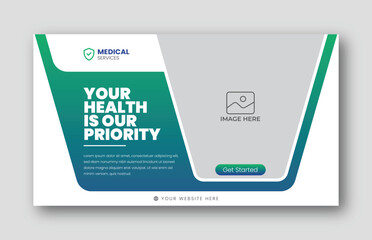 Fototapeta na wymiar Medical healthcare youtube thumbnail cover and social media web banner design template in vector format creative shapes and layout