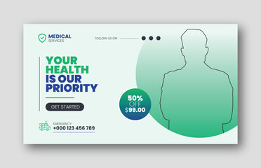 Medical healthcare youtube thumbnail cover and social media web banner design template in vector format creative shapes and layout