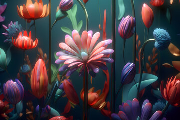 Spring composition with blooming flowers, Generative AI