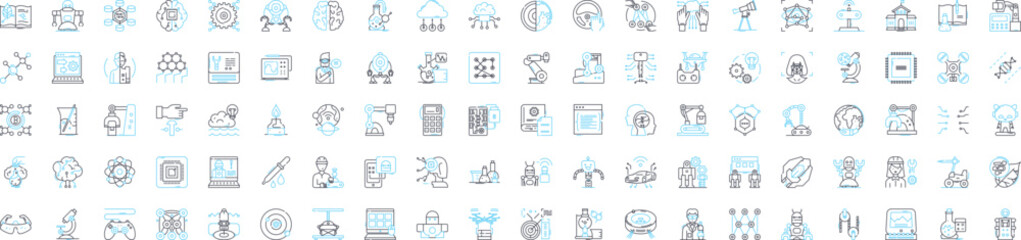 Artificial intelligence vector line icons set. AI, MachineLearning, Robotics, Automation, DeepLearning, NeuralNetworks, NaturalLanguageProcessing illustration outline concept symbols and signs