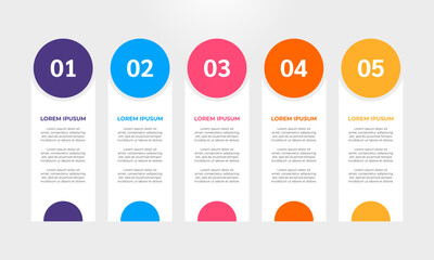 Colourful infographic steps. Flat design table of contents infographic. Business concept with 5 steps.