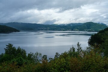 Fototapeta na wymiar Aerial view of the beautiful Samnangerfjorden in rural Norway