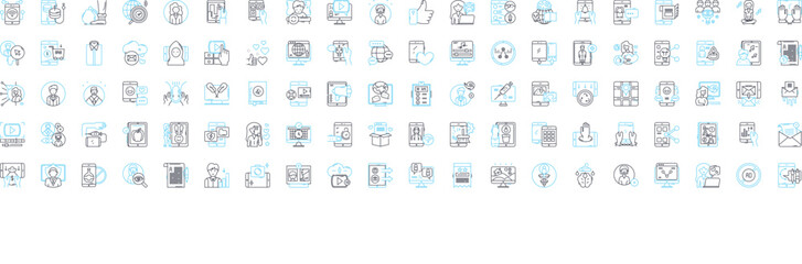 Mobile optimization vector line icons set. Mobile, optimization, responsiveness, design, webpage, app, user illustration outline concept symbols and signs