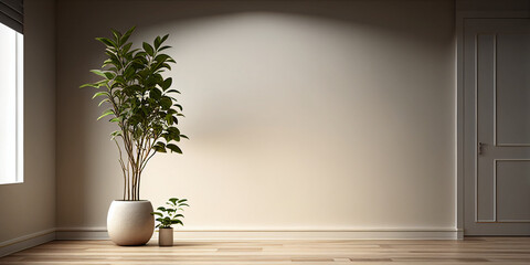Simple beige room with a plant