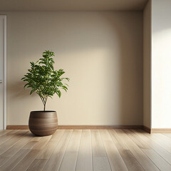 Simple beige room with a plant