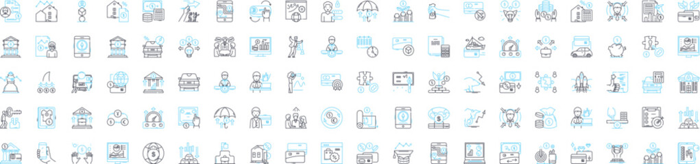 Stocks market vector line icons set. Stocks, Market, Investing, Shares, Trading, Equity, Prices illustration outline concept symbols and signs