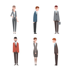 Sad and Frustrated Business People Character or Unhappy Office Worker Standing with Hang Head Vector Set