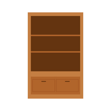 Wooden display storage kitchen cupboard cabinet with drawers isolated on white background.