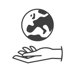 Hand holding planet earth, linear vector icon. Save the planet. Earth day symbol. World Environment Conservation.