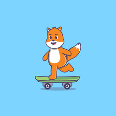 Cute Cat Playing Skateboard Cartoon Vector Illustration