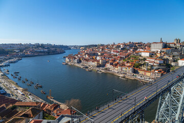View of Ribeira historical quarter on the margin Douro river