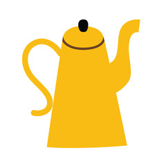 Vintage kettle icon, vector doodle illustration of rustic teapot, trendy metal cutlery for breakfast, hygge concept, isolated colored clipart on white background