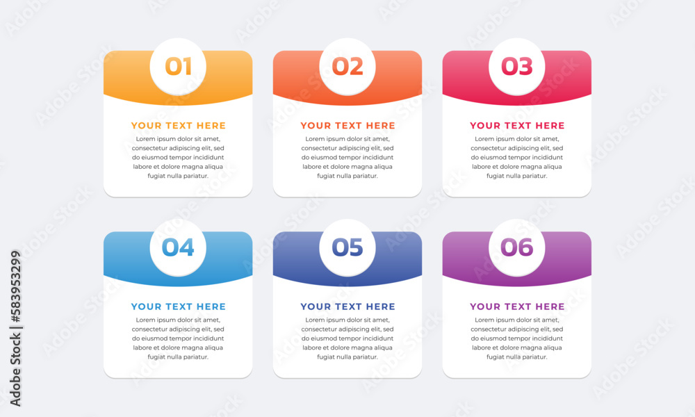 Poster gradient infographic steps with text boxes. business concept with 6 steps.