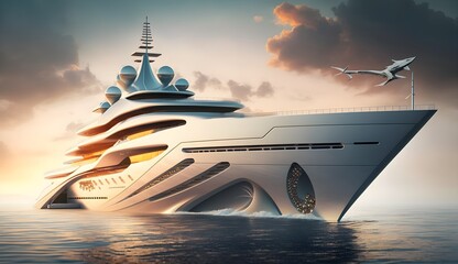 YACHTING METAVERSE virtual mega yacht NFT in the ocean clouds in the sky