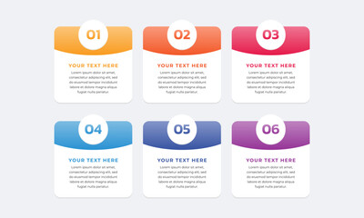 Gradient infographic steps with text boxes. Business concept with 6 steps.