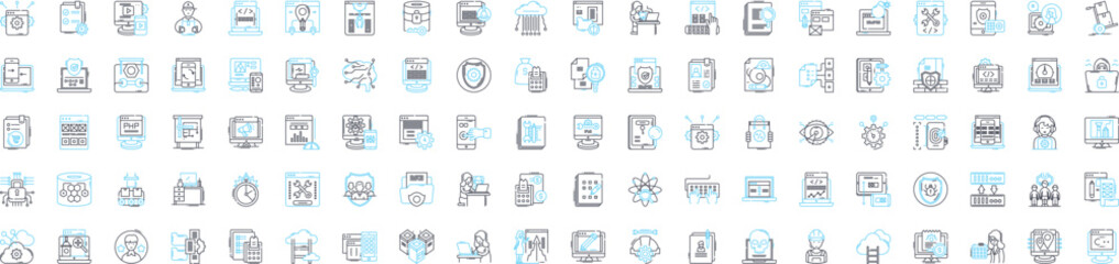 Fototapeta na wymiar Digital security vector line icons set. Digital, security, cryptography, authentication, malware, virus, phishing illustration outline concept symbols and signs