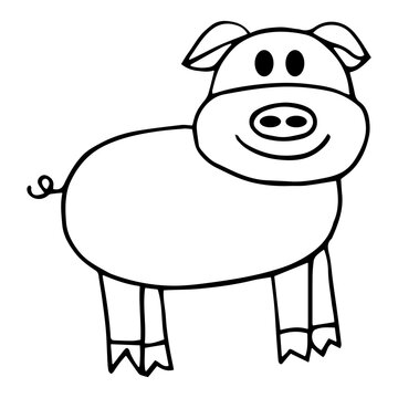 Farm animal for children coloring book. Funny vector pig in a cartoon style