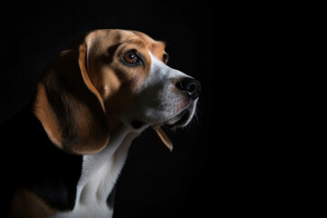 beagle puppy portrait black background, Generative AI