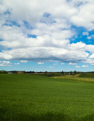 Meadowin Kashubia - typical landscape of Kashubian Region, Northern Poland. Travel and nature concept.