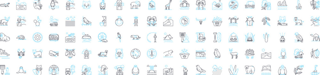 Wildlife animals vector line icons set. Animals, Wildlife, Fauna, Mammals, Birds, Reptiles, Fish illustration outline concept symbols and signs