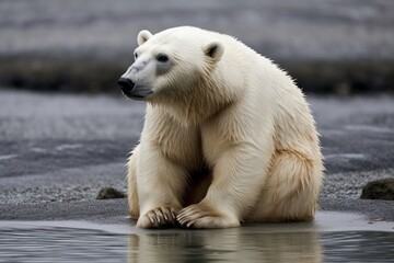 Obraz na płótnie Canvas A sad polar bear on small iceberg. Climate Change and Environment Issue. Climate Crisis, global warming Generative AI Technology