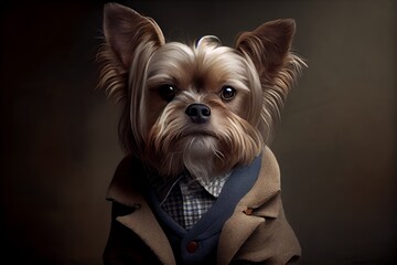 Portrait of a dog in fashion suite. Fashion Week concept. Generative AI Technology