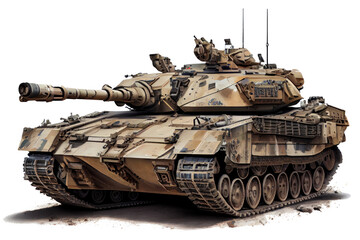 Military tank side view isolated on white, with transparent background. Generative AI Technology