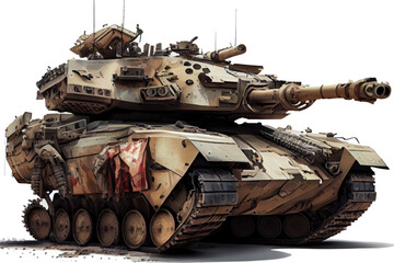 Fototapeta na wymiar Military tank side view isolated on white, with transparent background. Generative AI Technology