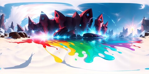 Fototapeta premium Photo of a colorful mountain landscape with a vibrant rainbow stream
