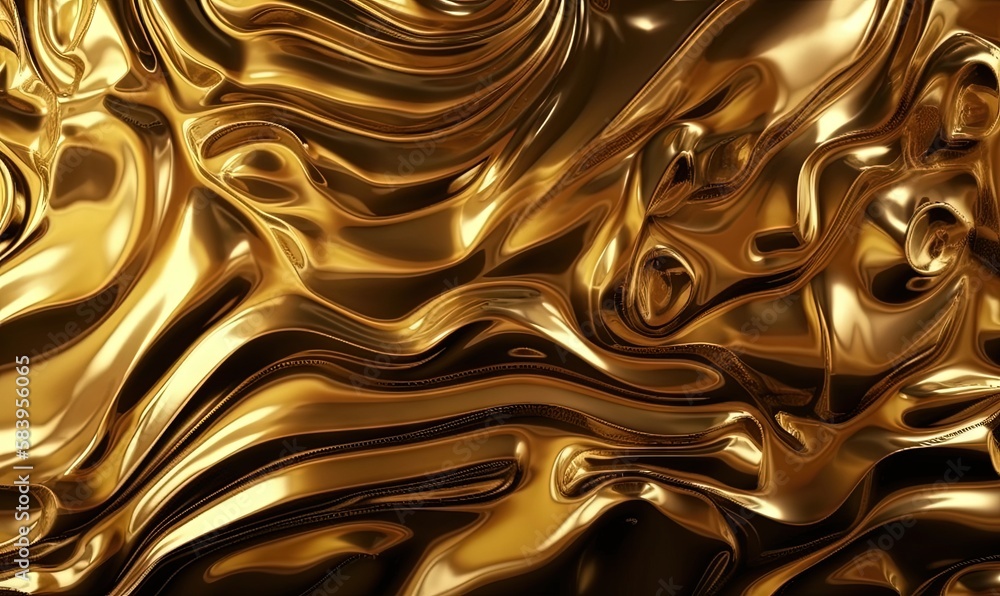 Poster a very shiny gold background with a wavy pattern on it. generative ai