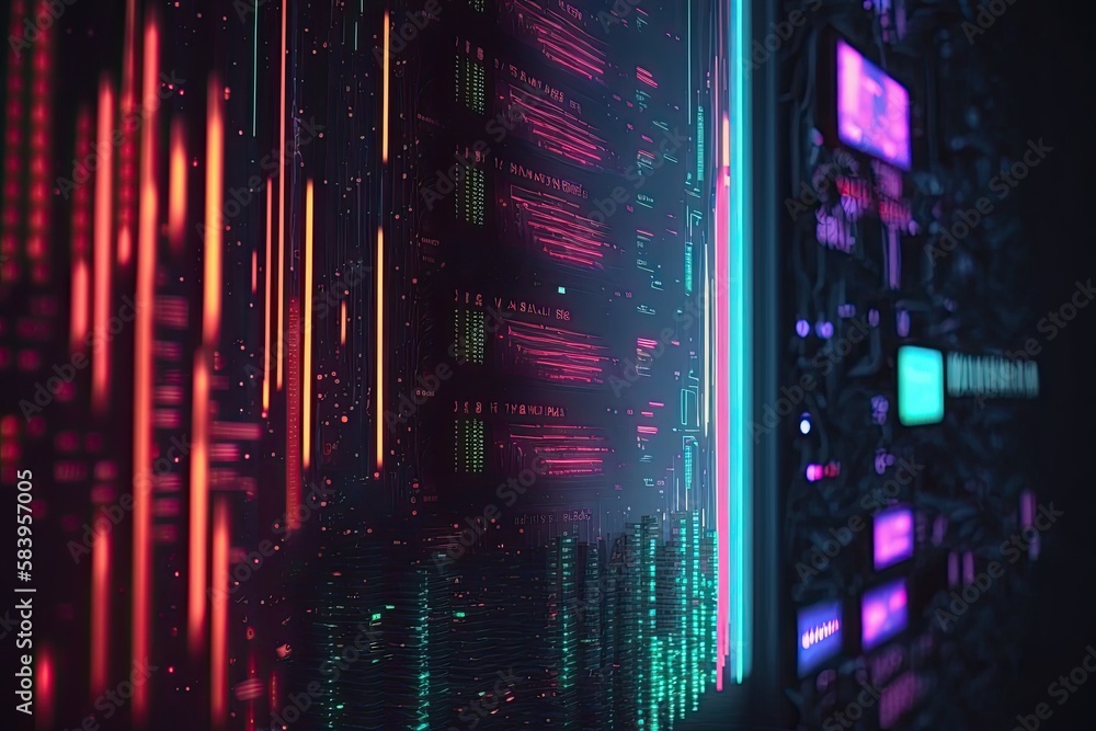 Poster abstract cyberspace code digital technology background. stream big data. generative ai