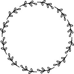 Decorative round flora frames hand drawn, Vintage laurel wreath, Transparent background