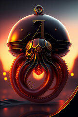 Sea Creature, Octopus, SeashelL, Steampunk, Futuristic, AI