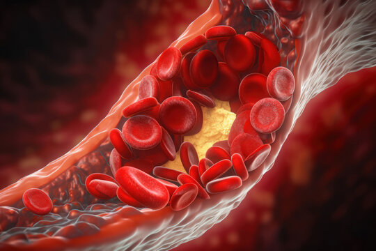 Illustration of a blood clot in the human body. Generative AI.