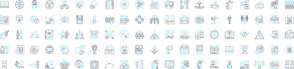 Business administration vector line icons set. Management, Planning, Assessment, Organisation, Analysis, Leadership, Systems illustration outline concept symbols and signs