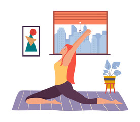 Woman practicing yoga exercise at home. Sport and fitness