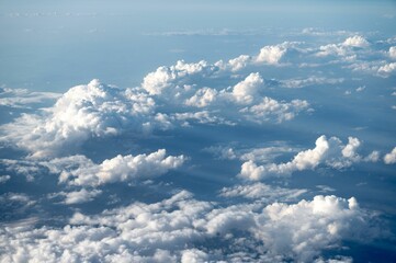 Beautiful aerial view of puffy clouds in the sky