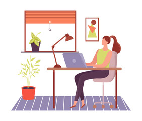 Woman working online with laptop, freelance work