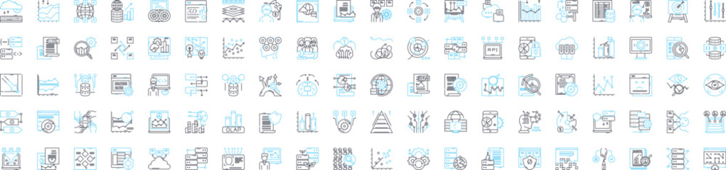 Data marketing vector line icons set. Data, Marketing, Analytics, Automation, Email, Social, Segmentation illustration outline concept symbols and signs