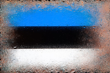 Flag of Estonia. Flag of Estonia on the background of water drops. Flag with raindrops. Splashes on glass