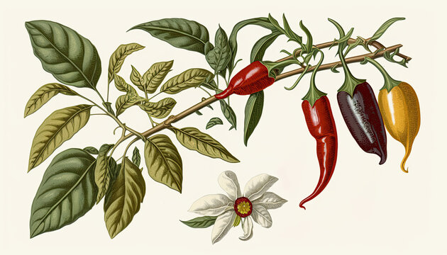 chili pepper vintage botanical illustration style, generative AI