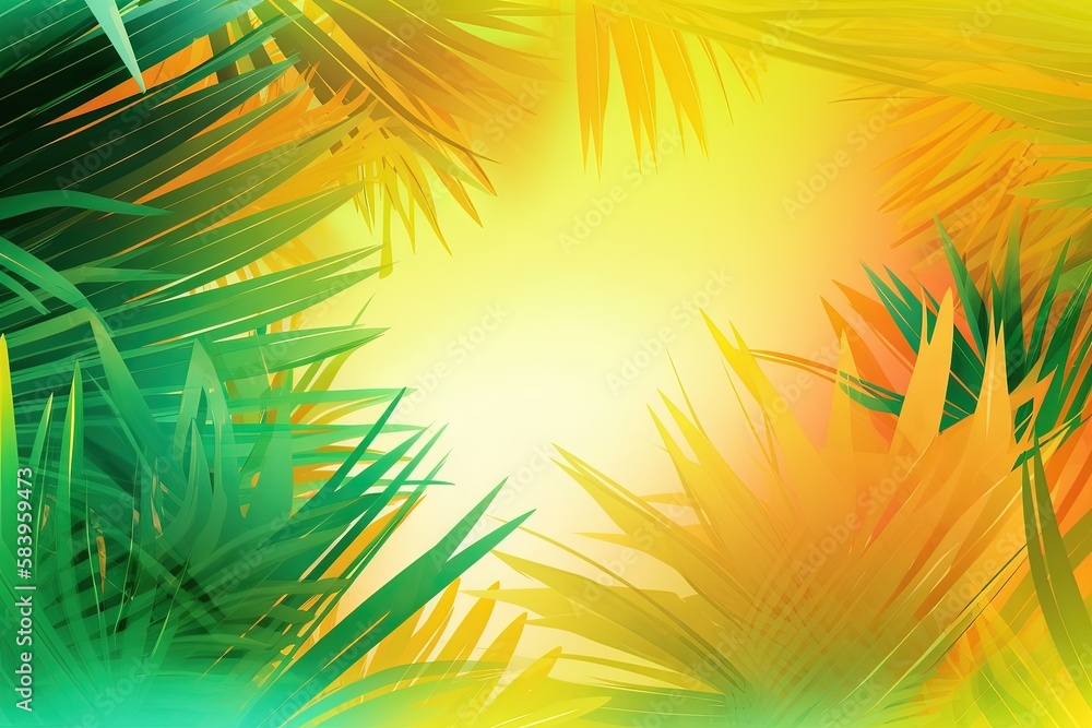 Poster a close up of a palm tree with a bright background. generative ai