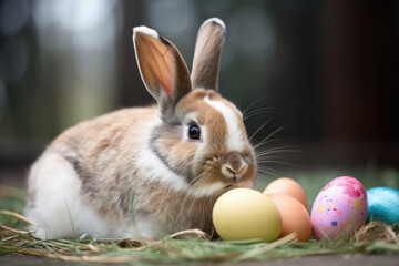 Fototapeta na wymiar easter bunny with eggs, Generative AI