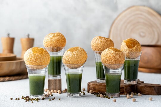 Closeup of Panipuri or fuchka or gupchup or golgappa, the Indian snack