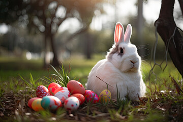 easter bunny with eggs, Generative AI
