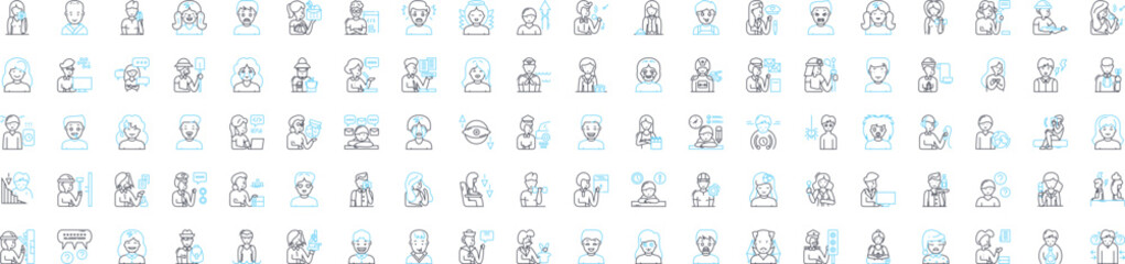People emotions vector line icons set. Joyful, Sad, Content, Excited, Afraid, Bitter, Loving illustration outline concept symbols and signs