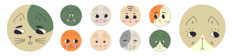 Funny cat face, abstract personage, mascot design, funny face, cute icon.
