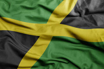 waving national flag of jamaica .macro shot. 3D illustration - obrazy, fototapety, plakaty
