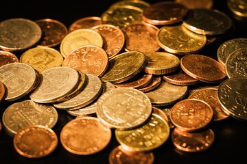 Closeup shot of a pile of shiny Swedish krona coins