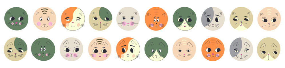 Funny cat face, abstract personage, mascot design, funny face, cute icon.